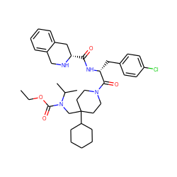 CCOC(=O)N(CC1(C2CCCCC2)CCN(C(=O)[C@@H](Cc2ccc(Cl)cc2)NC(=O)[C@H]2Cc3ccccc3CN2)CC1)C(C)C ZINC000028569630