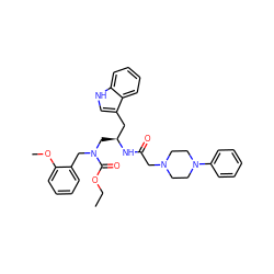 CCOC(=O)N(Cc1ccccc1OC)C[C@@H](Cc1c[nH]c2ccccc12)NC(=O)CN1CCN(c2ccccc2)CC1 ZINC000027860942