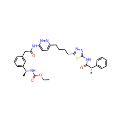 CCOC(=O)N[C@@H](C)c1cccc(CC(=O)Nc2ccc(CCCCc3nnc(NC(=O)[C@@H](C)c4ccccc4)s3)nn2)c1 ZINC000169698561