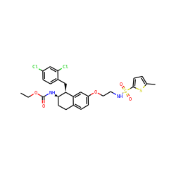 CCOC(=O)N[C@@H]1CCc2ccc(OCCNS(=O)(=O)c3ccc(C)s3)cc2[C@@H]1Cc1ccc(Cl)cc1Cl ZINC000202735294