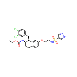 CCOC(=O)N[C@@H]1CCc2ccc(OCCNS(=O)(=O)c3cnn(C)c3)cc2[C@@H]1Cc1ccc(Cl)c(Cl)c1 ZINC000143194753