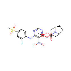 CCOC(=O)N1[C@@H]2CC[C@@H]1CC(Oc1ncnc(Nc3ccc(S(C)(=O)=O)cc3F)c1[N+](=O)[O-])C2 ZINC001772580118