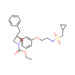 CCOC(=O)N1CC(Cc2ccccc2)(c2cccc(OCCNS(=O)(=O)CC3CC3)c2)C1 ZINC000114240937