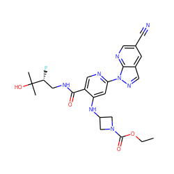 CCOC(=O)N1CC(Nc2cc(-n3ncc4cc(C#N)cnc43)ncc2C(=O)NC[C@@H](F)C(C)(C)O)C1 ZINC001772577155