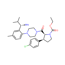 CCOC(=O)N1CC[C@@H](c2ccc(Cl)cc2)[C@H]1C(=O)N1CCN(c2ccc(C)cc2[C@@H](N)C(C)C)CC1 ZINC000029041056