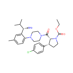 CCOC(=O)N1CC[C@H](c2ccc(Cl)cc2)[C@@H]1C(=O)N1CCN(c2ccc(C)cc2[C@@H](N)C(C)C)CC1 ZINC000029041052