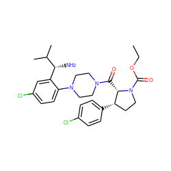 CCOC(=O)N1CC[C@H](c2ccc(Cl)cc2)[C@@H]1C(=O)N1CCN(c2ccc(Cl)cc2[C@@H](N)C(C)C)CC1 ZINC000029041098