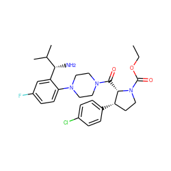 CCOC(=O)N1CC[C@H](c2ccc(Cl)cc2)[C@@H]1C(=O)N1CCN(c2ccc(F)cc2[C@@H](N)C(C)C)CC1 ZINC000029041096