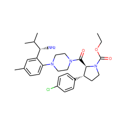 CCOC(=O)N1CC[C@H](c2ccc(Cl)cc2)[C@H]1C(=O)N1CCN(c2ccc(C)cc2[C@@H](N)C(C)C)CC1 ZINC000029041187