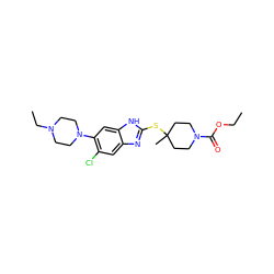 CCOC(=O)N1CCC(C)(Sc2nc3cc(Cl)c(N4CCN(CC)CC4)cc3[nH]2)CC1 ZINC000040877505