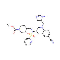 CCOC(=O)N1CCC(CN([C@H]2Cc3cc(C#N)ccc3N(Cc3cncn3C)C2)S(=O)(=O)c2ccccn2)CC1 ZINC000028815529