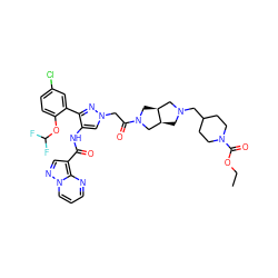 CCOC(=O)N1CCC(CN2C[C@H]3CN(C(=O)Cn4cc(NC(=O)c5cnn6cccnc56)c(-c5cc(Cl)ccc5OC(F)F)n4)C[C@H]3C2)CC1 ZINC001772648161