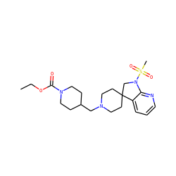 CCOC(=O)N1CCC(CN2CCC3(CC2)CN(S(C)(=O)=O)c2ncccc23)CC1 ZINC000169349358