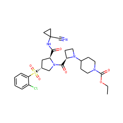 CCOC(=O)N1CCC(N2CC[C@@H]2C(=O)N2C[C@H](S(=O)(=O)c3ccccc3Cl)C[C@H]2C(=O)NC2(C#N)CC2)CC1 ZINC000169705304