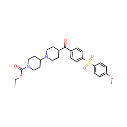 CCOC(=O)N1CCC(N2CCC(C(=O)c3ccc(S(=O)(=O)c4ccc(OC)cc4)cc3)CC2)CC1 ZINC000026647677