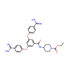 CCOC(=O)N1CCC(NC(=O)c2cc(Oc3ccc(C(=N)N)cc3)cc(Oc3ccc(C(=N)N)cc3)c2)CC1 ZINC000114708239