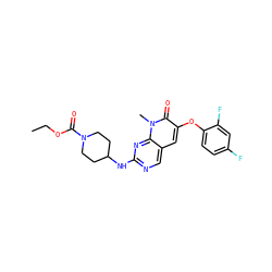 CCOC(=O)N1CCC(Nc2ncc3cc(Oc4ccc(F)cc4F)c(=O)n(C)c3n2)CC1 ZINC000141418579