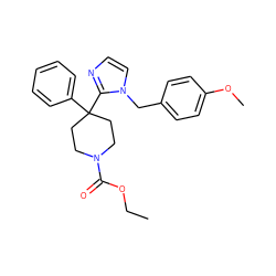 CCOC(=O)N1CCC(c2ccccc2)(c2nccn2Cc2ccc(OC)cc2)CC1 ZINC000028822972