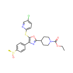 CCOC(=O)N1CCC(c2nc(-c3ccc([S@+](C)[O-])cc3)c(Sc3ccc(Cl)cn3)o2)CC1 ZINC000199813946