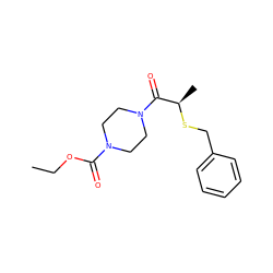 CCOC(=O)N1CCN(C(=O)[C@@H](C)SCc2ccccc2)CC1 ZINC000000566358