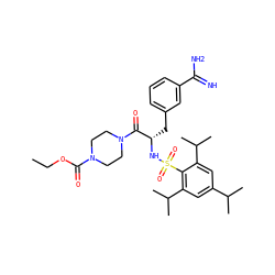 CCOC(=O)N1CCN(C(=O)[C@H](Cc2cccc(C(=N)N)c2)NS(=O)(=O)c2c(C(C)C)cc(C(C)C)cc2C(C)C)CC1 ZINC000004426028