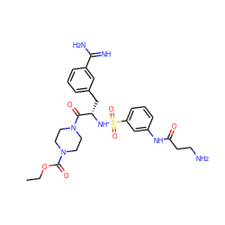 CCOC(=O)N1CCN(C(=O)[C@H](Cc2cccc(C(=N)N)c2)NS(=O)(=O)c2cccc(NC(=O)CCN)c2)CC1 ZINC000042891054