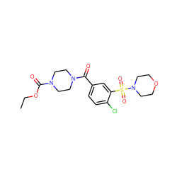 CCOC(=O)N1CCN(C(=O)c2ccc(Cl)c(S(=O)(=O)N3CCOCC3)c2)CC1 ZINC000000687780