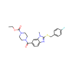 CCOC(=O)N1CCN(C(=O)c2ccc3nc(SCc4ccc(F)cc4)n(C)c3c2)CC1 ZINC000004003660