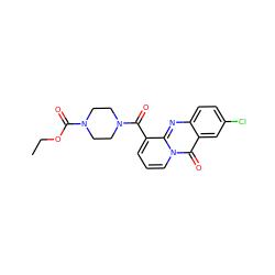 CCOC(=O)N1CCN(C(=O)c2cccn3c(=O)c4cc(Cl)ccc4nc23)CC1 ZINC000004659323