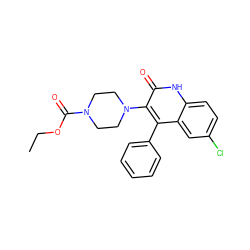 CCOC(=O)N1CCN(c2c(-c3ccccc3)c3cc(Cl)ccc3[nH]c2=O)CC1 ZINC000018324742