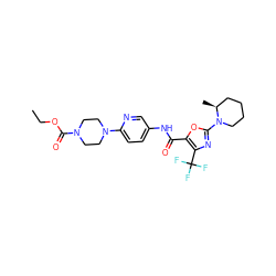 CCOC(=O)N1CCN(c2ccc(NC(=O)c3oc(N4CCCC[C@@H]4C)nc3C(F)(F)F)cn2)CC1 ZINC000096286513