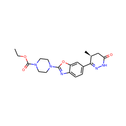 CCOC(=O)N1CCN(c2nc3ccc(C4=NNC(=O)C[C@@H]4C)cc3o2)CC1 ZINC000139501813