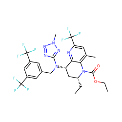 CCOC(=O)N1c2c(C)cc(C(F)(F)F)nc2[C@@H](N(Cc2cc(C(F)(F)F)cc(C(F)(F)F)c2)c2nnn(C)n2)C[C@H]1CC ZINC000084634968