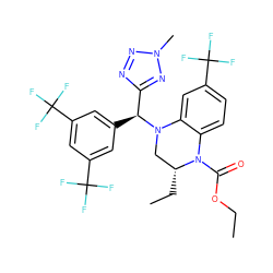 CCOC(=O)N1c2ccc(C(F)(F)F)cc2N([C@@H](c2cc(C(F)(F)F)cc(C(F)(F)F)c2)c2nnn(C)n2)C[C@H]1CC ZINC000043128336