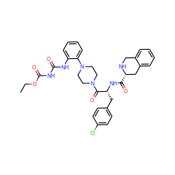 CCOC(=O)NC(=O)Nc1ccccc1N1CCN(C(=O)[C@@H](Cc2ccc(Cl)cc2)NC(=O)[C@H]2Cc3ccccc3CN2)CC1 ZINC000027215461