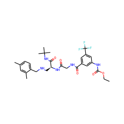 CCOC(=O)Nc1cc(C(=O)NCC(=O)N[C@@H](CNCc2ccc(C)cc2C)C(=O)NC(C)(C)C)cc(C(F)(F)F)c1 ZINC000028952464