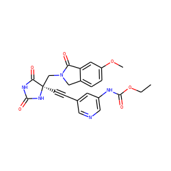 CCOC(=O)Nc1cncc(C#C[C@]2(CN3Cc4ccc(OC)cc4C3=O)NC(=O)NC2=O)c1 ZINC000167613385