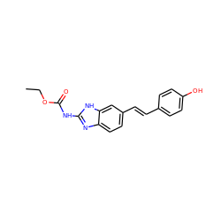 CCOC(=O)Nc1nc2ccc(/C=C/c3ccc(O)cc3)cc2[nH]1 ZINC000019909829