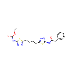 CCOC(=O)Nc1nnc(CCCCc2nnc(NC(=O)Cc3ccccc3)s2)s1 ZINC000169698058