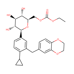 CCOC(=O)OC[C@H]1O[C@@H](c2ccc(C3CC3)c(Cc3ccc4c(c3)OCCO4)c2)[C@H](O)[C@@H](O)[C@@H]1O ZINC000148924763