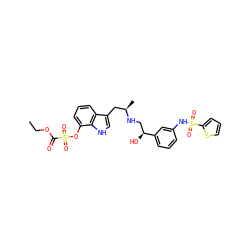 CCOC(=O)S(=O)(=O)Oc1cccc2c(C[C@@H](C)NC[C@H](O)c3cccc(NS(=O)(=O)c4cccs4)c3)c[nH]c12 ZINC000103291901