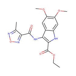 CCOC(=O)c1[nH]c2cc(OC)c(OC)cc2c1NC(=O)c1nonc1C ZINC000002448210