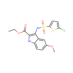 CCOC(=O)c1[nH]c2ccc(OC)cc2c1NS(=O)(=O)c1ccc(Cl)s1 ZINC000005684009