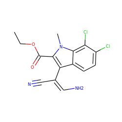 CCOC(=O)c1c(/C(C#N)=C\N)c2ccc(Cl)c(Cl)c2n1C ZINC000033295985