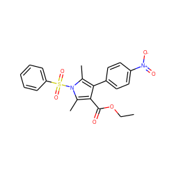 CCOC(=O)c1c(-c2ccc([N+](=O)[O-])cc2)c(C)n(S(=O)(=O)c2ccccc2)c1C ZINC000082157889