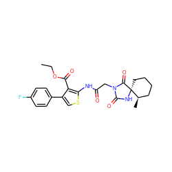 CCOC(=O)c1c(-c2ccc(F)cc2)csc1NC(=O)CN1C(=O)N[C@@]2(CCCC[C@H]2C)C1=O ZINC000002652413