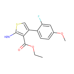 CCOC(=O)c1c(-c2ccc(OC)cc2F)csc1N ZINC000096929345