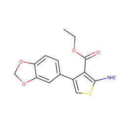 CCOC(=O)c1c(-c2ccc3c(c2)OCO3)csc1N ZINC000005066217