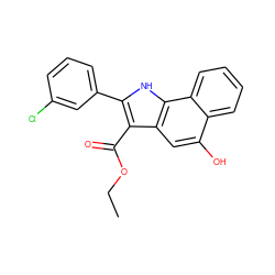 CCOC(=O)c1c(-c2cccc(Cl)c2)[nH]c2c1cc(O)c1ccccc12 ZINC000040943444