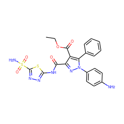 CCOC(=O)c1c(C(=O)Nc2nnc(S(N)(=O)=O)s2)nn(-c2ccc(N)cc2)c1-c1ccccc1 ZINC000040874864